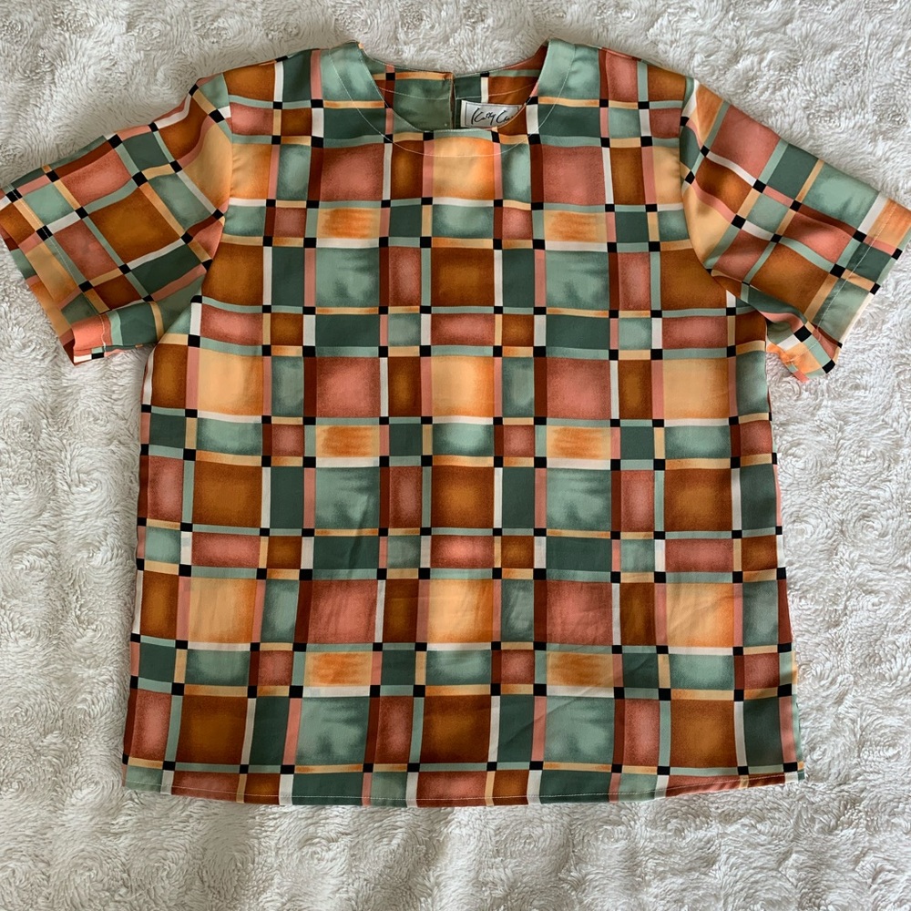 Kathy Ike Green & Orange Cubist Square Shirt 90s